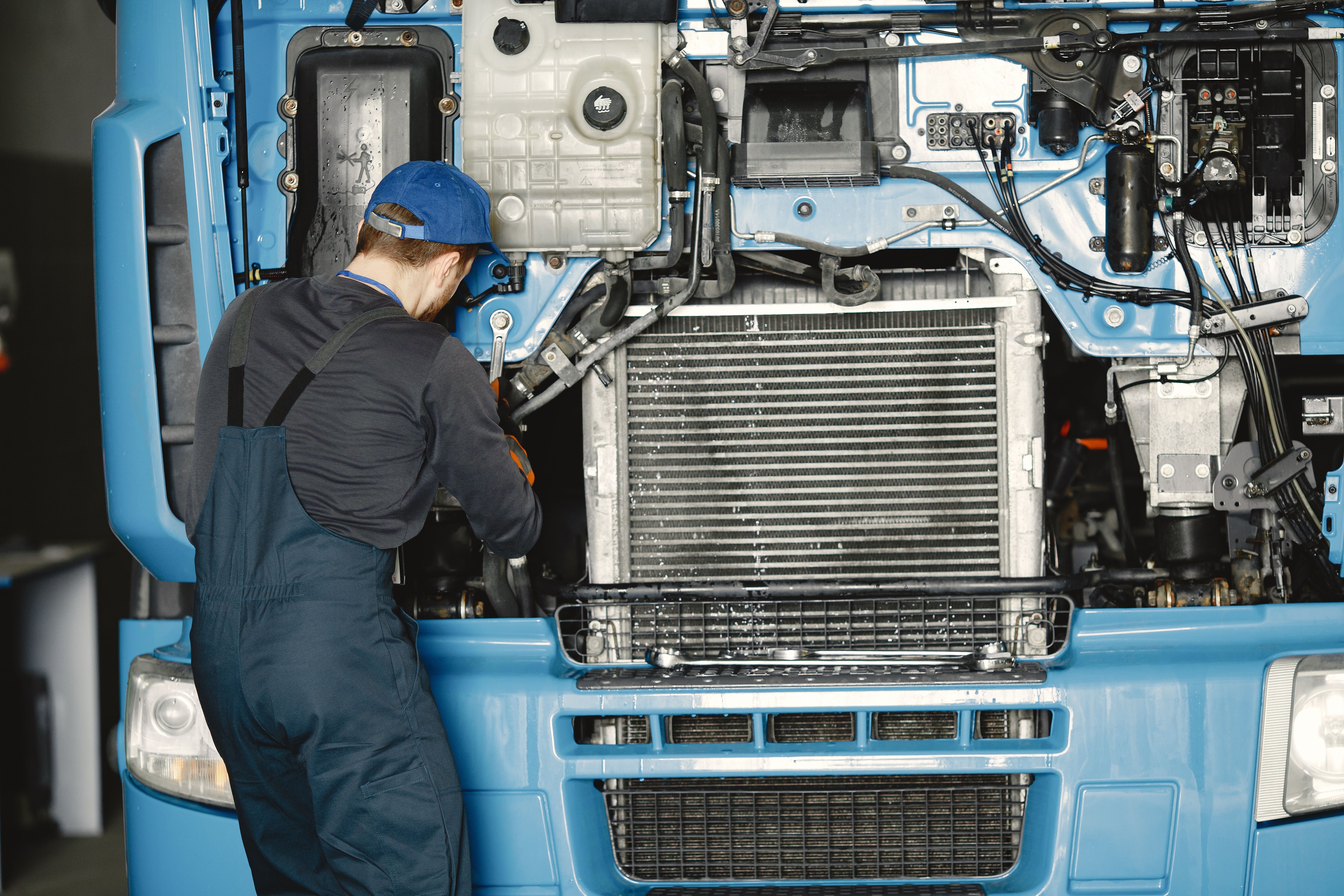 Commercial truck in service bay